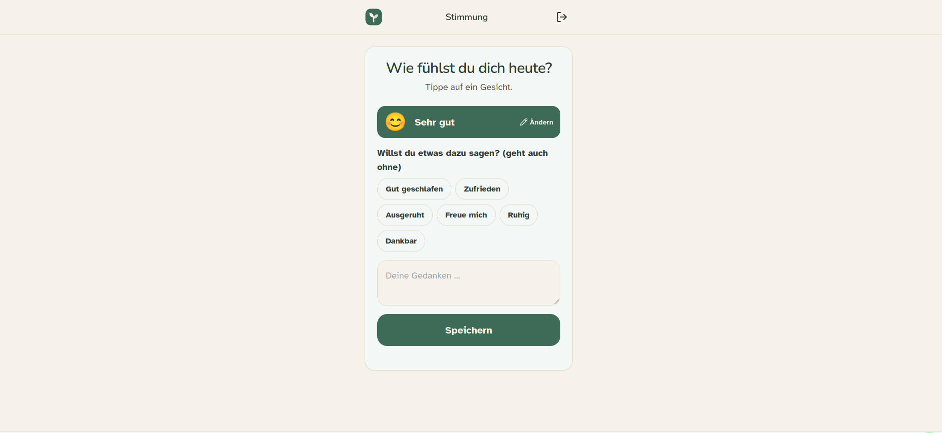 After picking a mood, optional tags and a free-text field. Both can be skipped.